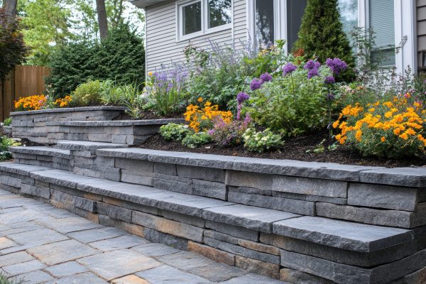 Multi level stone wall design for garden bed in home --chaos 15 --ar 16:9 --style raw --stylize 250 --v 6.1 Job ID: 10e9d4c6-421c-416f-a8c0-72d67318f142